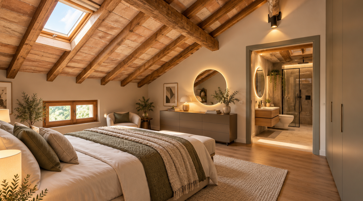 Camera da letto mansardata con bagno ensuite