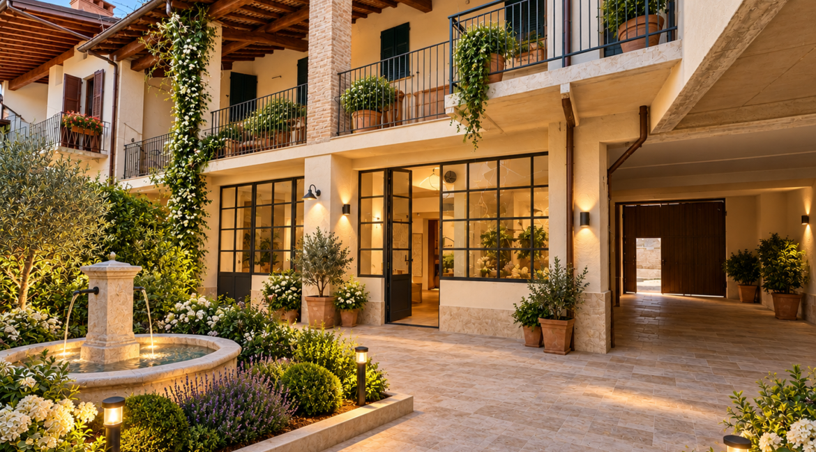 Cortile mediterraneo al tramonto