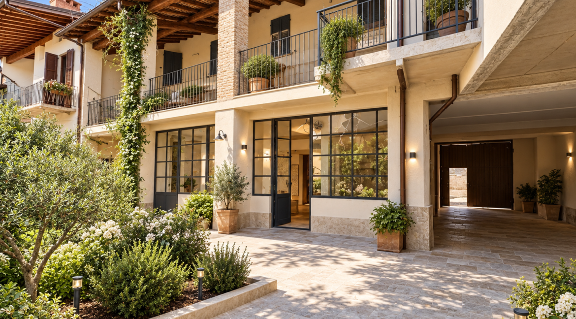 Cortile mediterraneo ristrutturato in luce solare